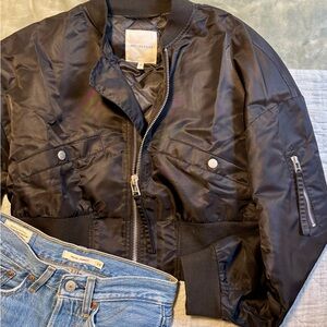 Avec Les Filles (from Nordstrom) Women's Black Cropped Bomber Jacket - size XS
